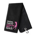 HEIFAM Swing Swear Look for Embroidered Pink Golf Towel Funny with Carabiner Clip Microfiber, Funny Golf Towels for Golf Bags for Grandma Mom Sister, Christmas Retirement Gift for Golfers, 16"X23"