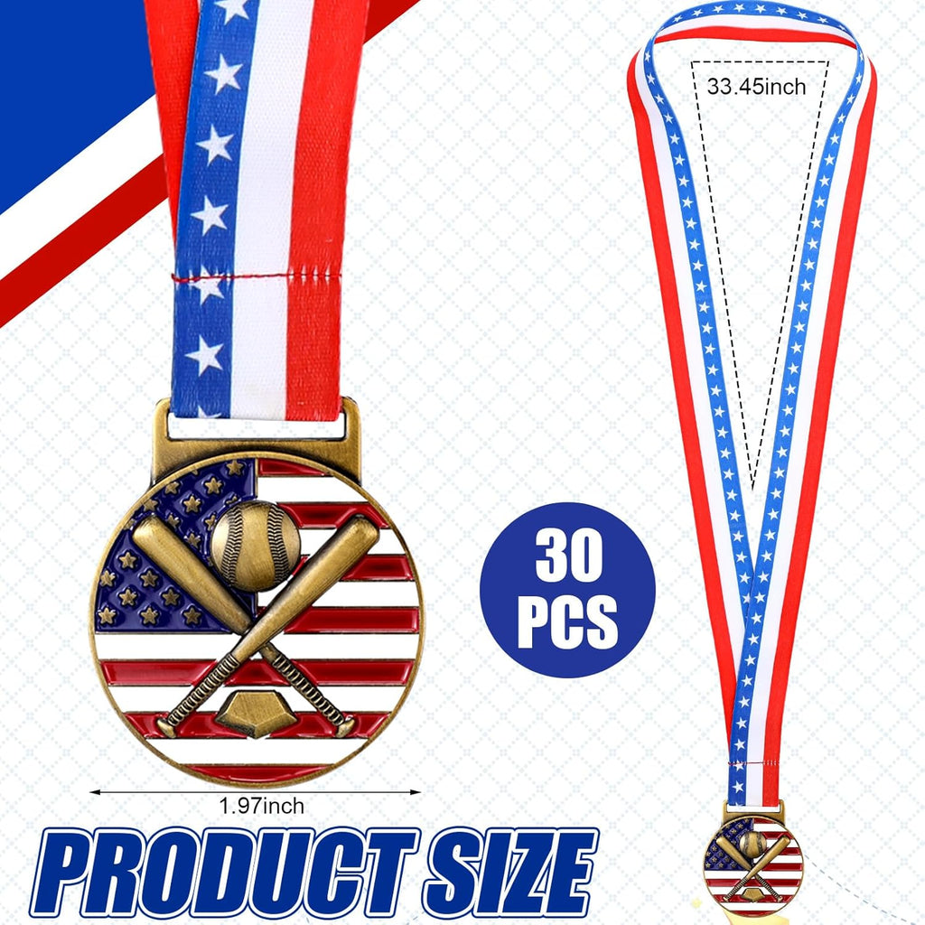 Regine Switzerland 30-Piece Patriotic Gold Medals Set - American Flag Neck Ribbons for Sports Awards
