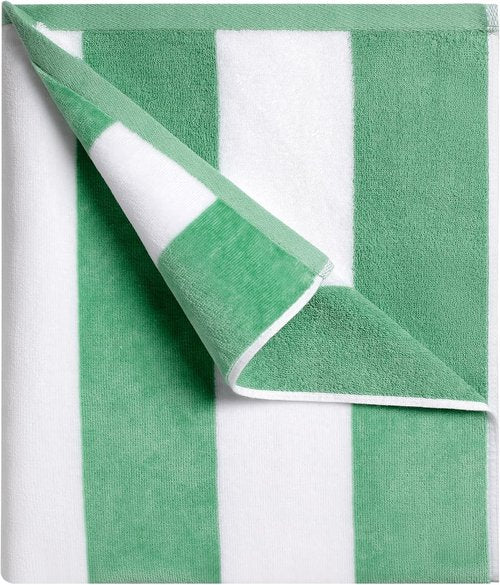 Cabanana Large Oversized Beach Towel - Soft Green Striped Cotton Pool Towel | 35 x 70 Inch