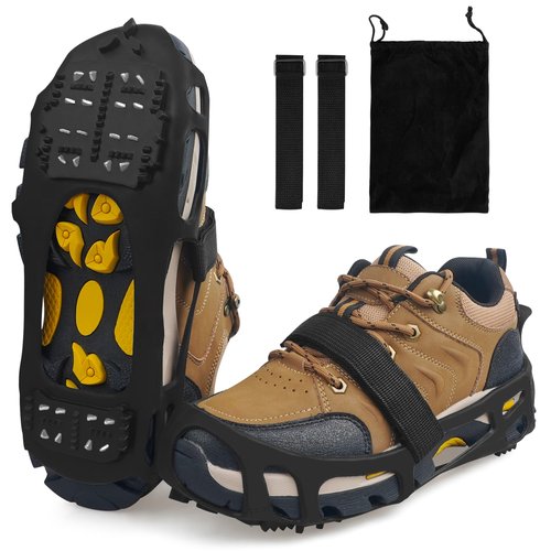 Ice Cleats for Shoes and Boots,Crampons Snow Traction Cleats for Walking on Snow and Ice,Non-Slip Shoe Grippers Slip-on Overshoe Stretch Footwear for Winter Walking Hiking Fishing(L)