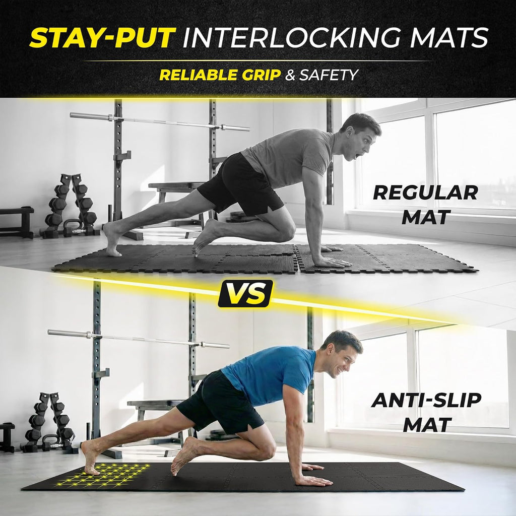 Bemaxx Gym Mats Set - 18 Pcs EVA Interlocking Foam Floor Tiles | 18 Sq Ft Protective Flooring for Home Workouts