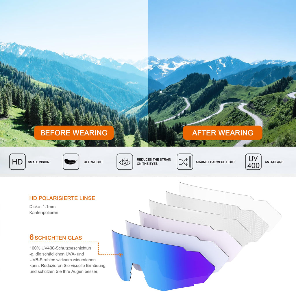 suoso Sports Polarized Sunglasses Men Women Cycling Sunglasses: Wrap Around UV Protection Running Sun Glasses for Baseball