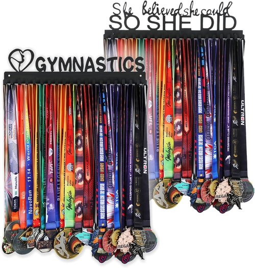 Goutoports Medal Holder Display Hanger - "She Believed She Could" Personalized Wall Hanger | Sturdy Black Steel for Over 60 Medals