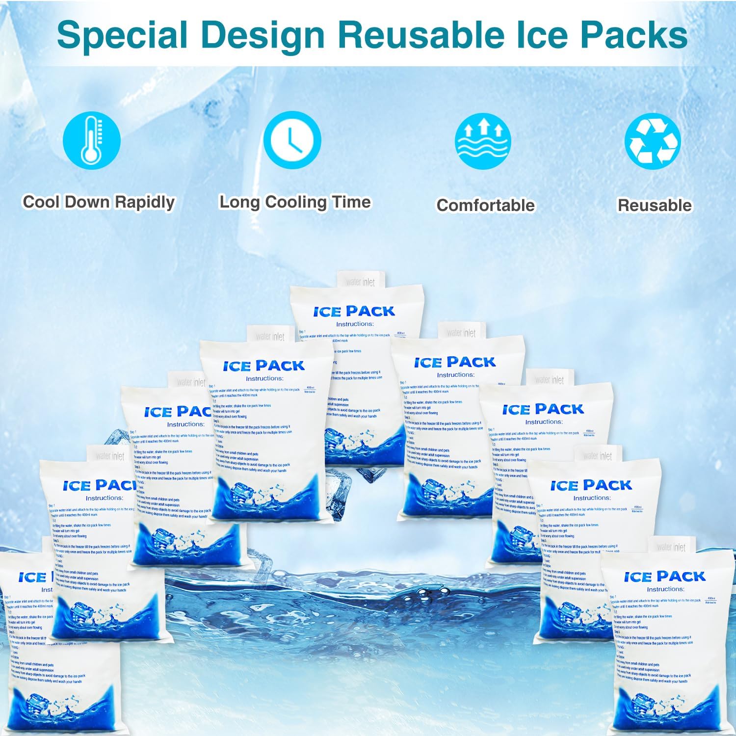 Skiennix Gel Ice Packs - 12 Reusable Cold Packs for Cooling Vests, Injuries & Food Preservation