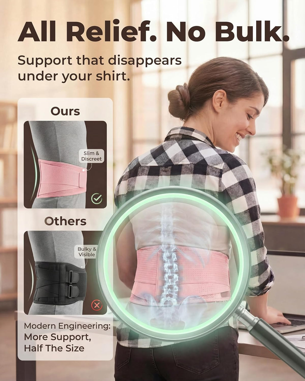 Sparthos Back Support Belt - Immediate Back Pain Relief | Breathable Lumbar Brace for 24-31" Waist (Pink-XS)
