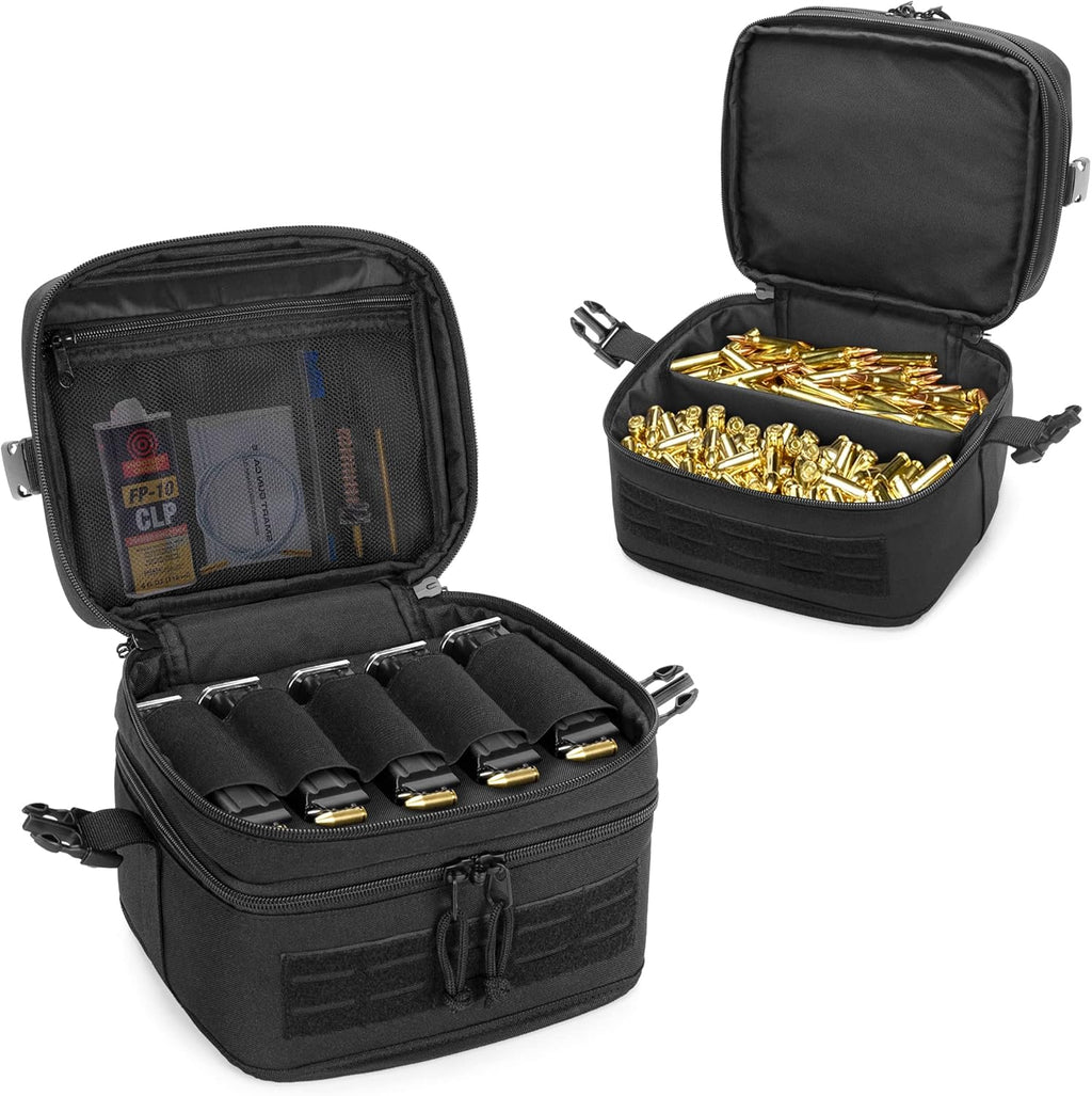 Skiennix Tactical Pistol Magazine Storage Bag - Double Layer with 5 Mag Slots & Lockable Zipper