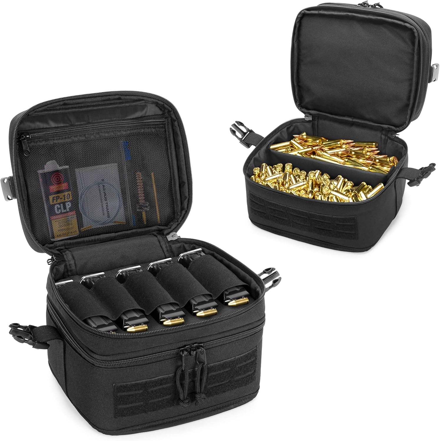 Skiennix Tactical Pistol Magazine Storage Bag - Double Layer with 5 Mag Slots & Lockable Zipper