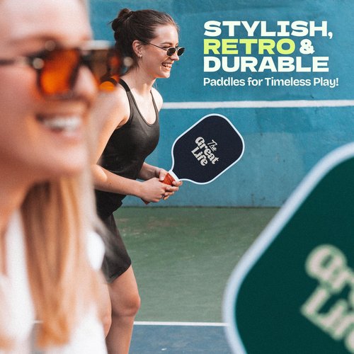 The Great Life Pickleball Paddle Premium Set | 2 Carbon Fiber Paddles & 4 Balls | Sport Bag & Paddle Cover Included | Beginner Friendly | 6in. Handle | Honeycomb Core | Lightweight | Retro & Stylish