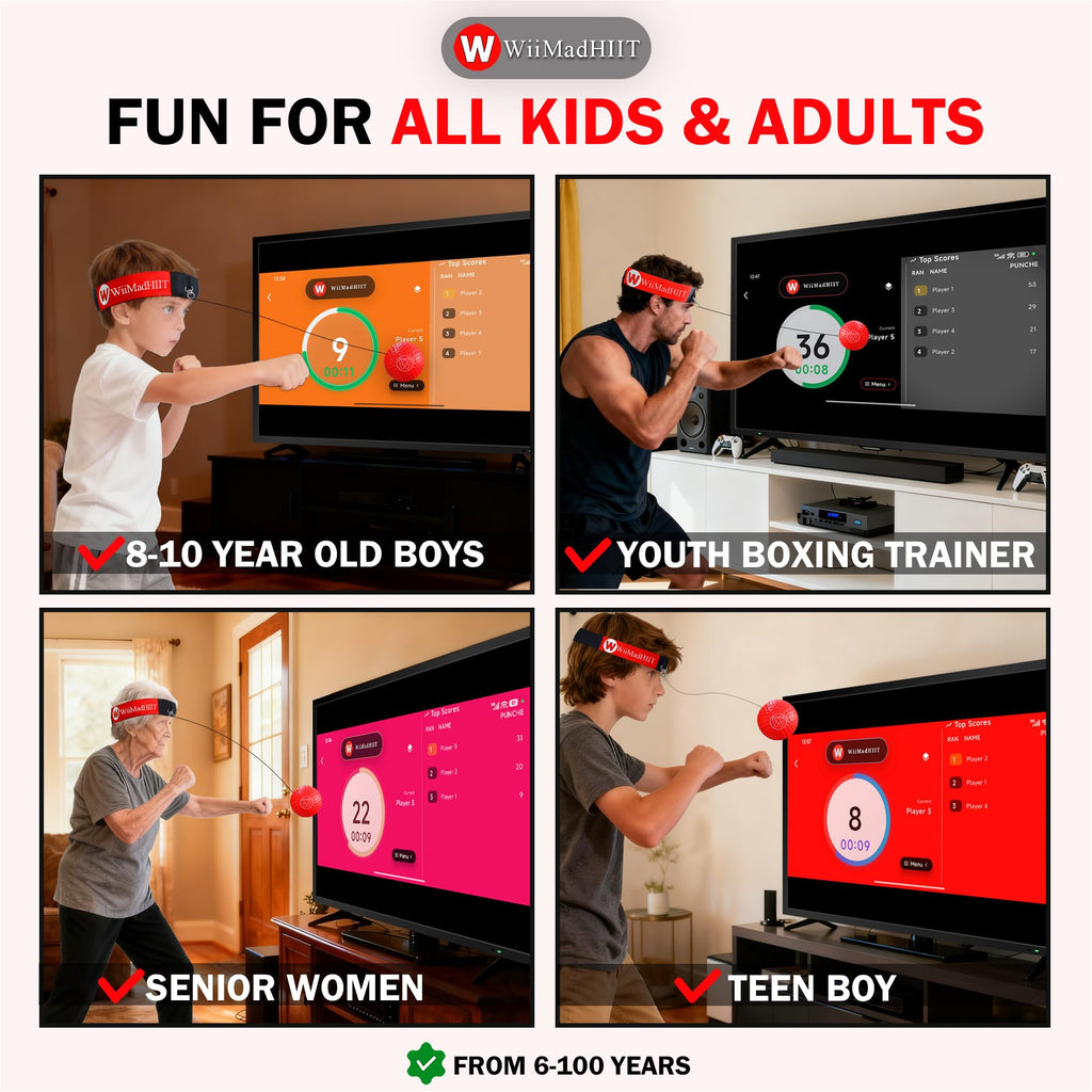 WiiMad Boxing Reflex Ball with App Punch Counter, Reaction Ball for Hand Eye Coordination Training, Boxing Equipment with Headband, Punching Game for Kids, Teens & Adults, Fitness Gift