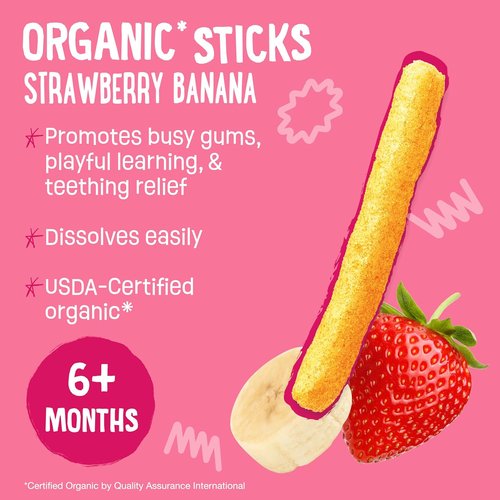Earth's Best Organic Baby Food - Strawberry Banana Teething Snacks | Crunchy Sticks for 6+ Months, 0.56 oz (Pack of 5)