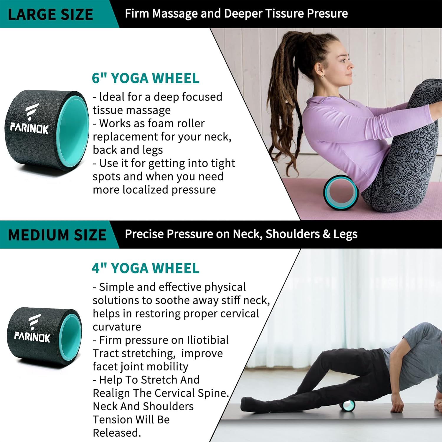 Skiennix Yoga Wheel Set - 3+1 Upgraded 10MM Thick Back Rollers for Pain Relief & Stretching