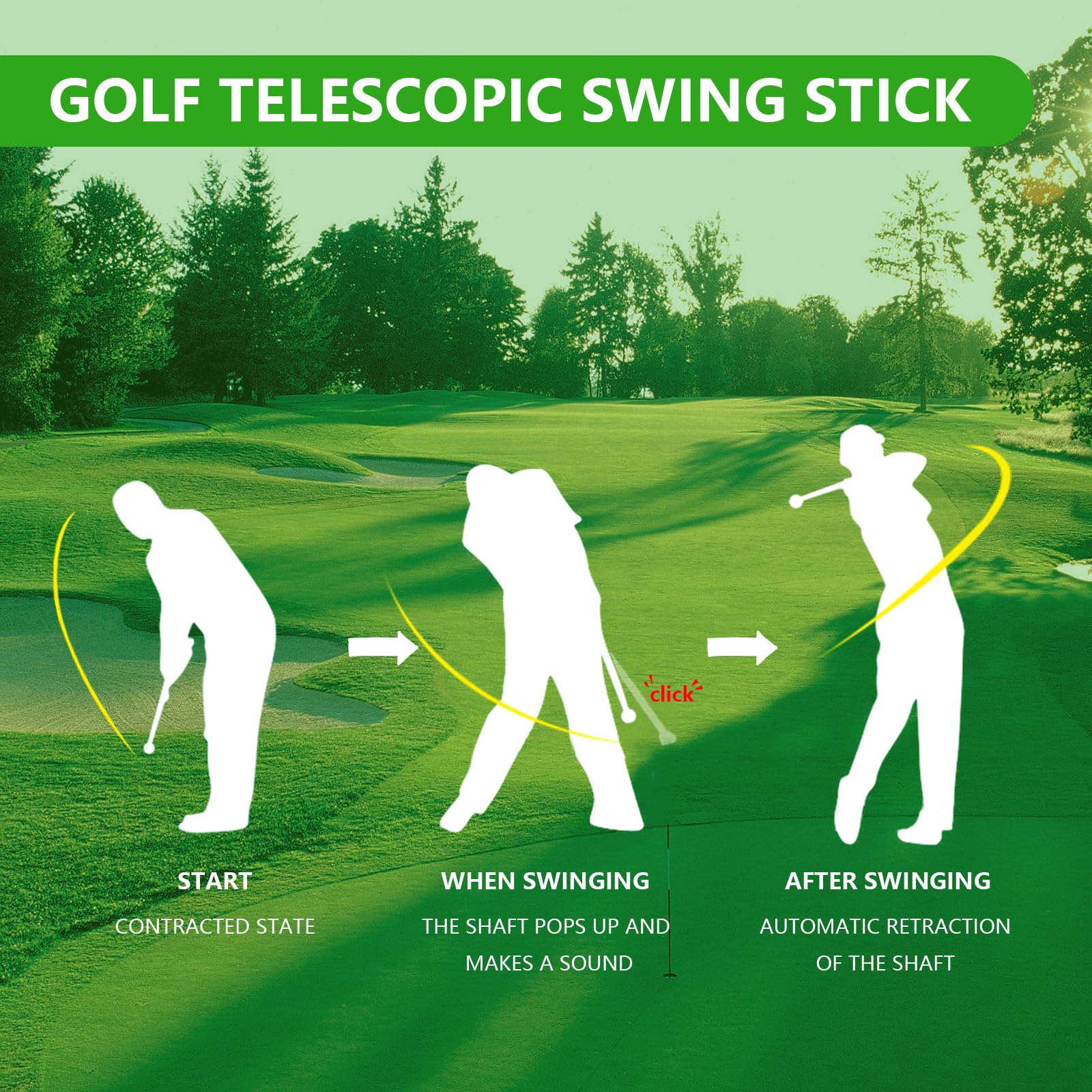 Retractable Golf Swing Training Aid, Golf Grip Trainer & Golf Swing Trainer for Warm-up, Right-Handed Golf Club for Indoor Practice, Golf Accessories - Strength & Tempo Training for Chipping Hitting