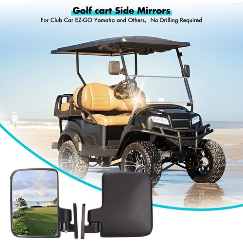 10L0L Golf Cart Mirror, Side Rear View Mirror Fits for Yamaha EZGO Club Car Golf Cart and Others Drilling Required or No-drilling Required Hardware Include
