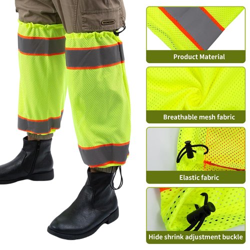 High Visibility Reflective Unisex-adult Work Leg Gaiter,Hi Vis Reflective Classic Two-tone Mesh Leg Gaiters (Yellow)
