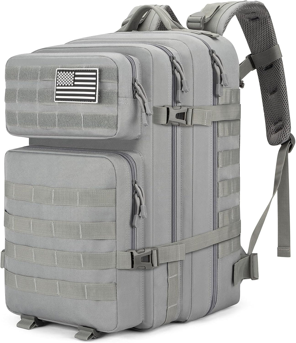 Skiennix Tactical Backpack 45L - Water Resistant MOLLE Rucksack for Hiking, Camping & Travel (Grey)