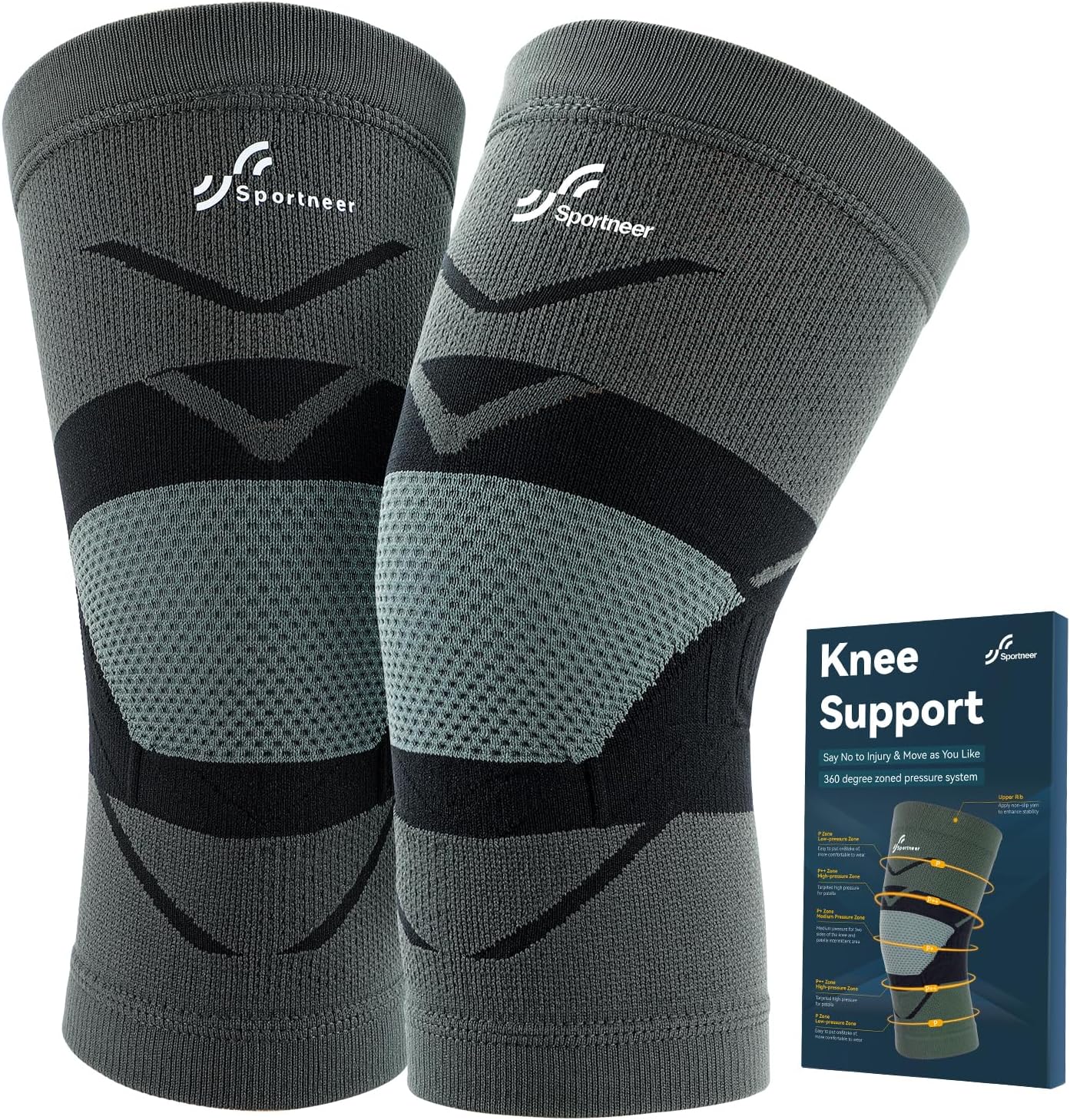 Sportneer Knee Brace - Zoned Pressure Design for Pain Relief - Lightweight Compression Sleeve for Men & Women