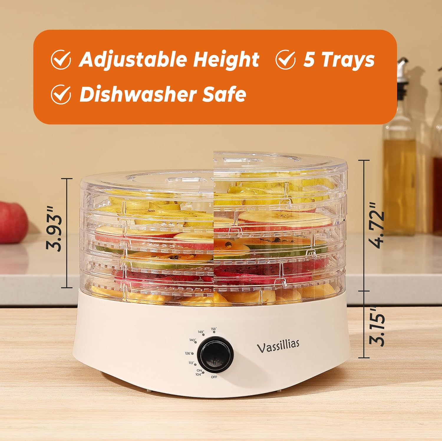 Small Food Dehydrator Dryer - 280W Mini Dehydrator for Healthy Jerky, Fruits & Veggies | 5 BPA-Free Racks, 158°F