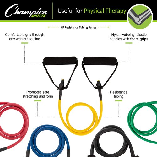 Champion Sports XF Resistance Tube Bands for Men and Women, Medium Resistance, Red - Durable Fitness Band for Strength Training, Stretching, Rehabilitation - Premium Home Workout Equipment