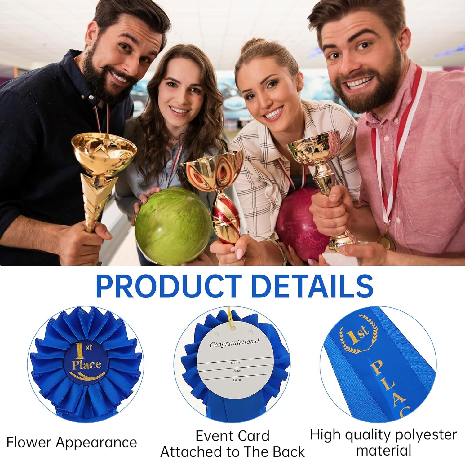 Regine Switzerland 3 Pcs Ribbon Award Set - 1st, 2nd, 3rd Place Victory Ribbons | Blue, Red & White