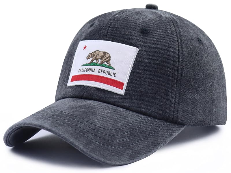 California State Flag Patch Hat – California Bear Baseball Cap, Black, One Size
