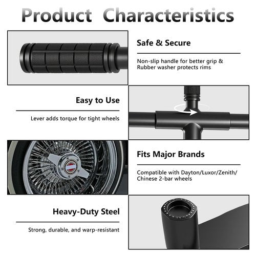 2 Bar Lowrider Wire Wheel Knock-Off Tool Compatible with Dayton, Luxor & Zenith 2-Bar Wire Wheels- Heavy Duty Steel Removal & Installation Tool
