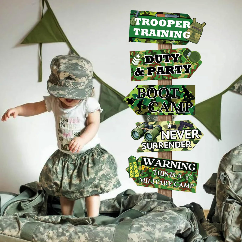 Hooqict 20 Pieces Camo Party Signs Army Birthday Party Decorations Camouflage Military Birthday Party Supplies for Boys Men Army Themed Directional Sign