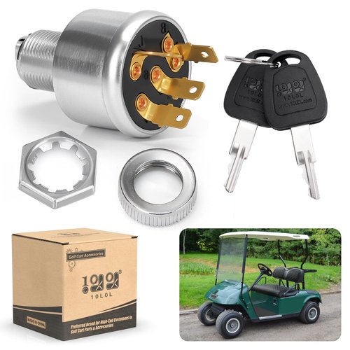 10L0L Golf Cart Ignition Switch for EZGO TXT Workhorse, ST, Shuttle, Medalist, Marathon 1981-Up Golf Cart, 3-Way 4-Terminal with 2 Standard Keys OEM 33639-G01 33639G03