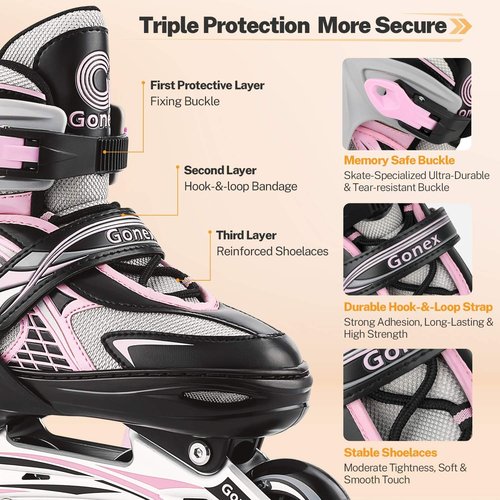 Gonex Inline Skates - Adjustable Outdoor Roller Skates for Kids & Teens with Light-Up Wheels