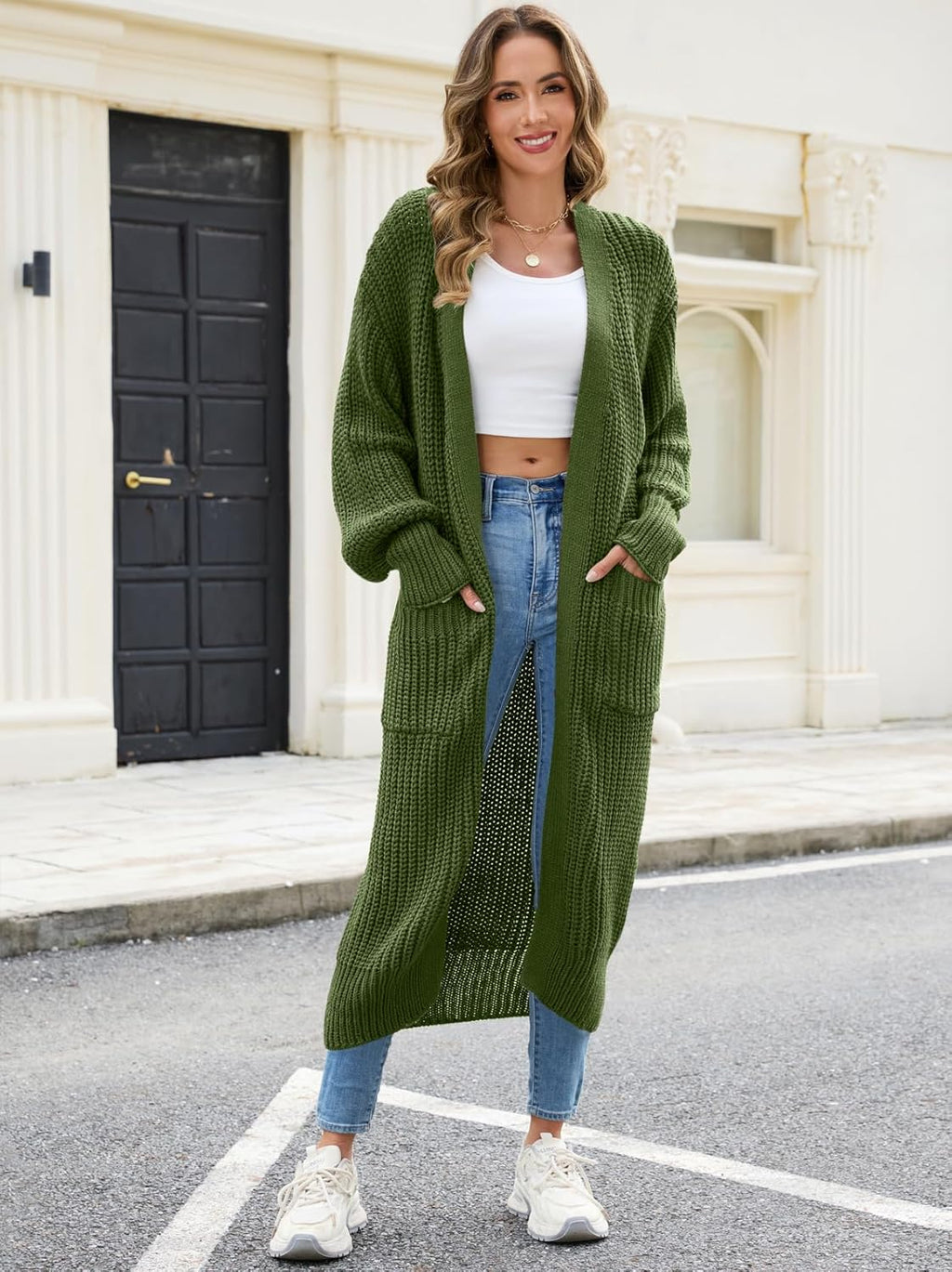Skiennix Women's Oversized Cardigan Sweater - Cozy Knit Long Coat with Pockets for Fall & Winter