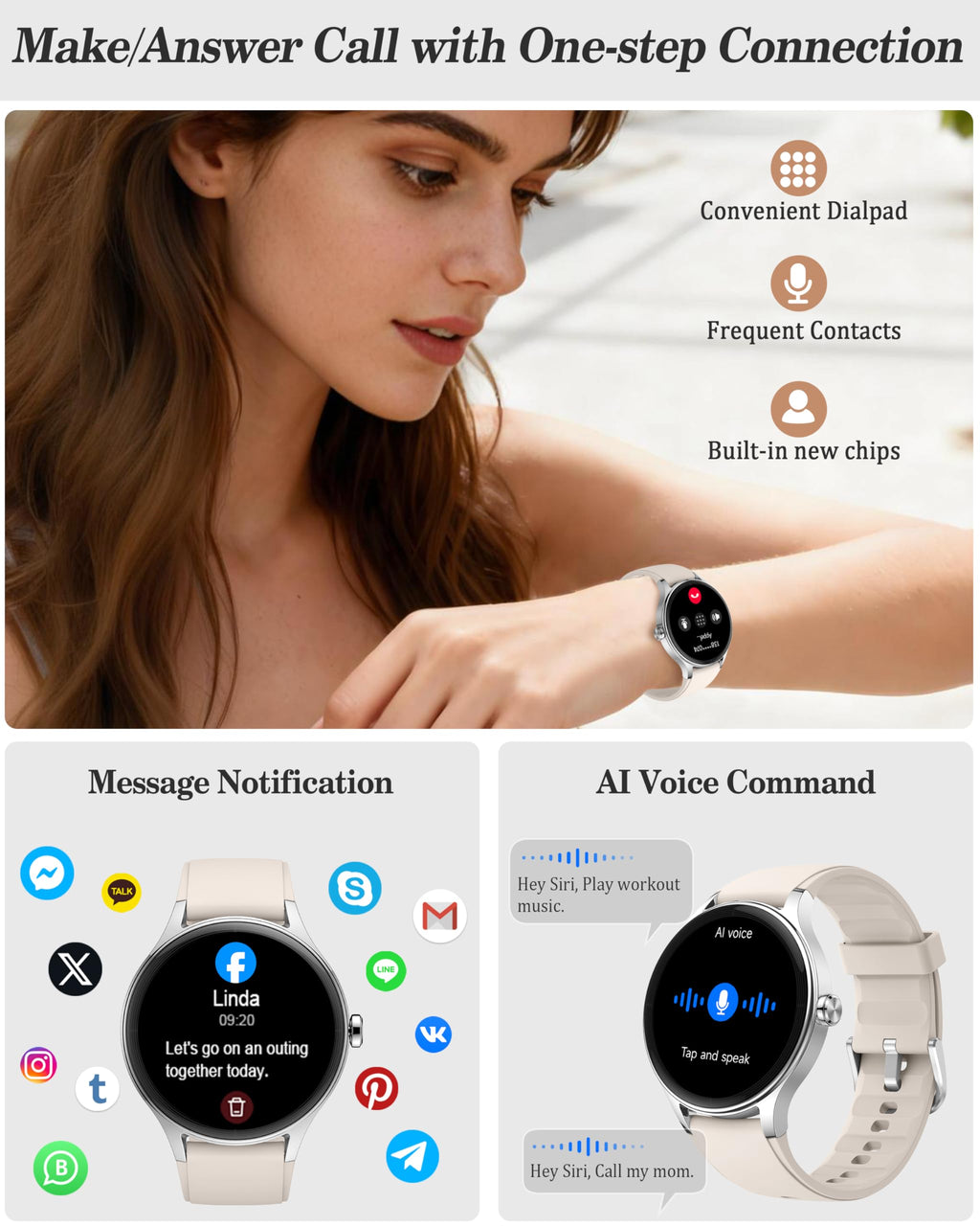 Smart Watch for Women, Ladies & Men, 1.27'' Fitness Watch [41mm case] with Call Receive/Dial, Heart Rate/Stress/Sleep Monitor, AI Voice, IP68 Waterproof Smartwatch with Calendar, Calculator, Games
