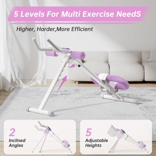 Ab Trainer Core & Abdominal Trainers AB Workout Machine Home Gym Strength Training Waist Cruncher Core Toner Buttocks Shaper with LCD Monitor Violet
