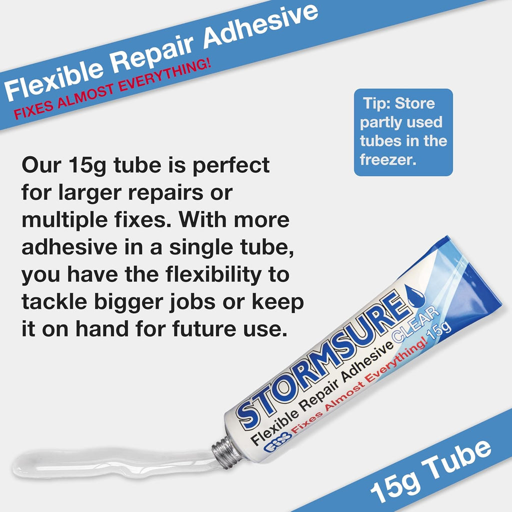 Stormsure Flexible Repair Adhesive - Heavy Duty Waterproof & Ultra-Durable 15g Clear
