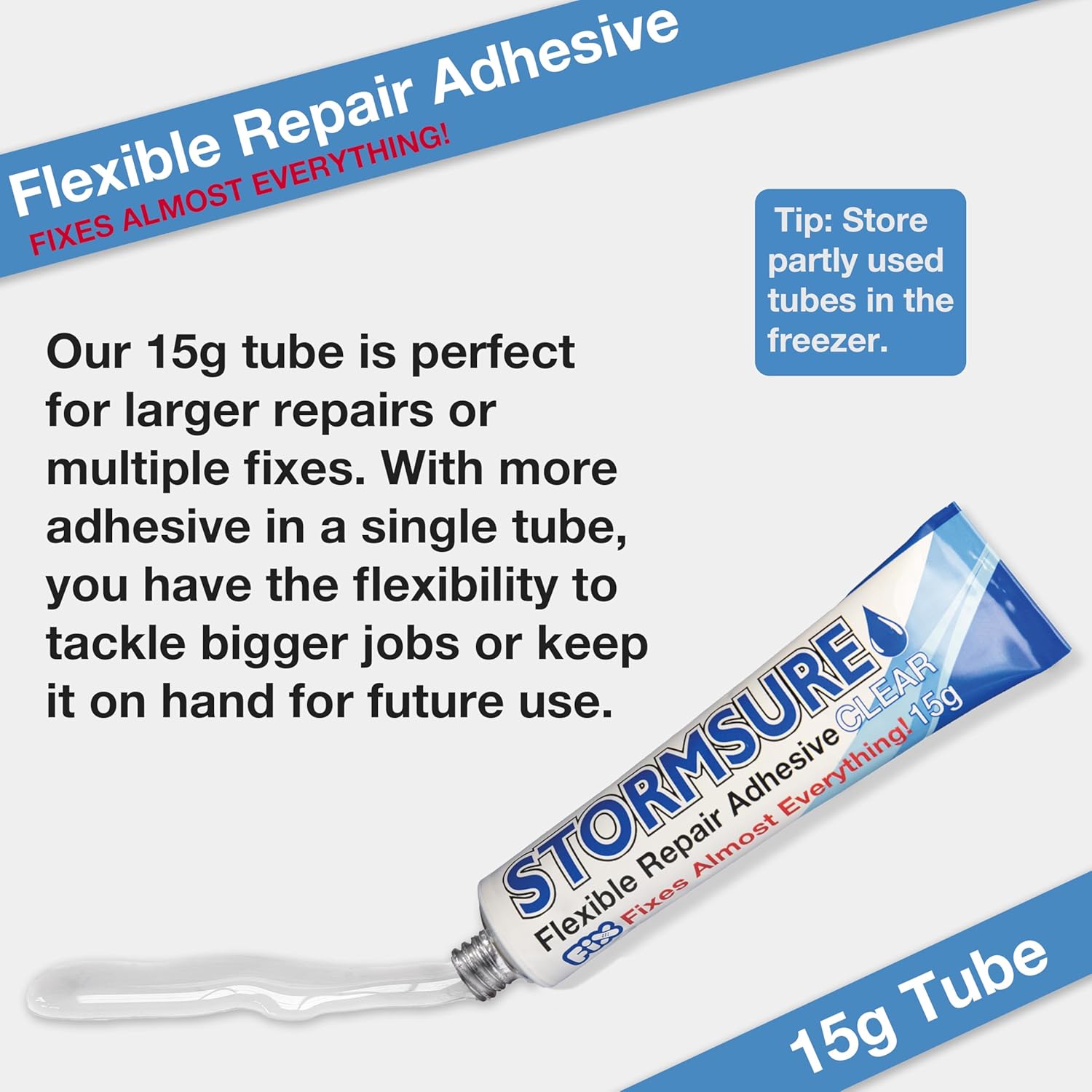 Stormsure Flexible Repair Adhesive - Heavy Duty Waterproof & Ultra-Durable 15g Clear
