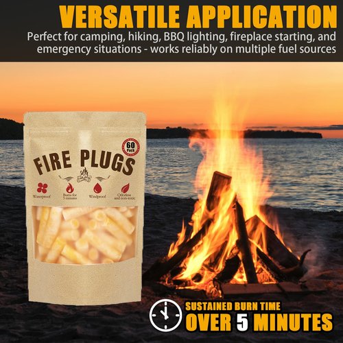 Neowah 60 Pack Fire Plugs, Weatherproof Fire Starters for Emergencies, Survival, Campfires, Fire Pits, Charcoal Grill, Long Burn Time