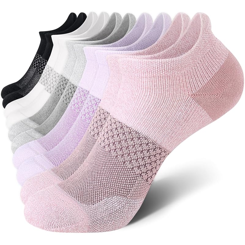 Morandi+Medium - 5 Pairs Women's Ankle Running Socks Cushioned Athletic Sport Socks with Tab
