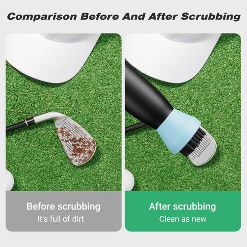 RTOCHG Golf Club Brush Cleaner with Water Spray, 45 Nylon Bristles, Magnetic Hook, 300 Shots,16.4ft Spray Range