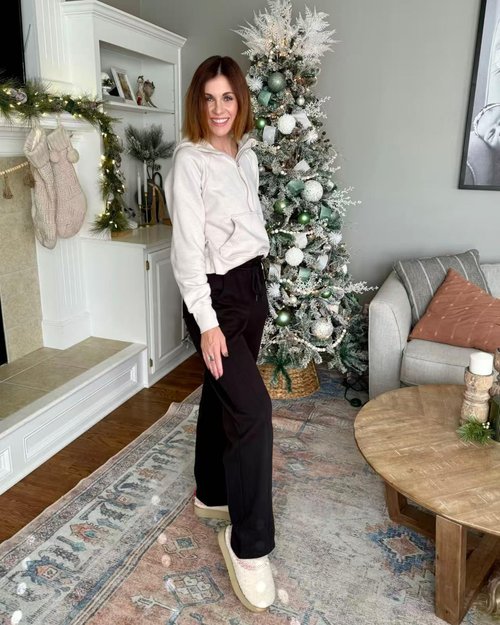 G4Free Fleece Lined Sweatpants Women Cotton Warm Yoga Pants Wide Leg with Pockets Comfy Warm Thermal Trouser((Black,M,29")