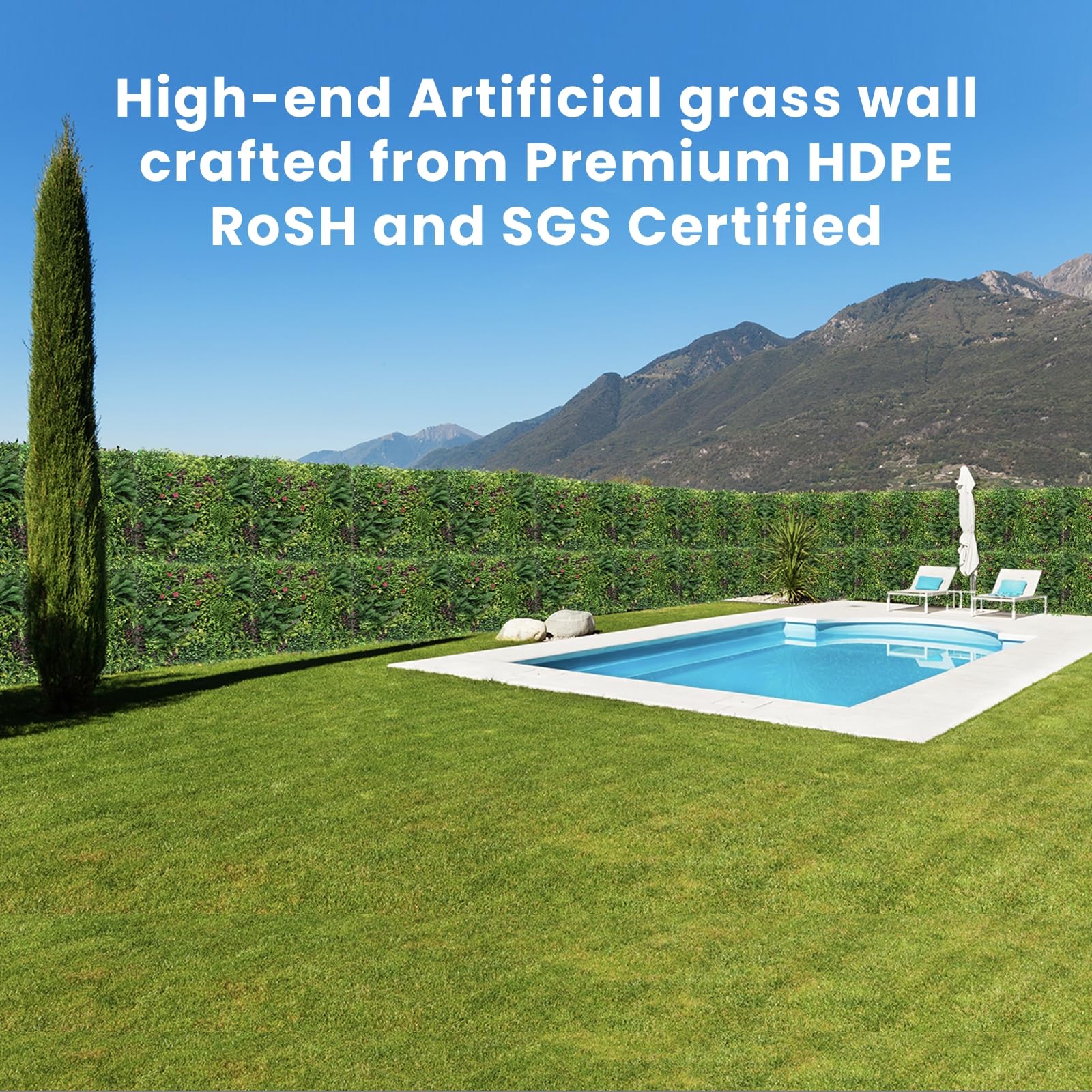 STURDON Artificial Grass Wall Panels for Indoor Outdoor, 40"x40" (11.09 Sq.Ft), 3D Boxwood Panels, Greenery Wall Backdrop for Home Living & Wedding Event Decor with DIY 60 PCS Flower,100 PCS Zip Ties