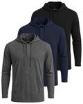 Real Essentials 3 Pack: Men's Cotton Henley Pullover Hoodie Lightweight Casual Long Sleeve Hooded Sweatshirt- Set 2, L