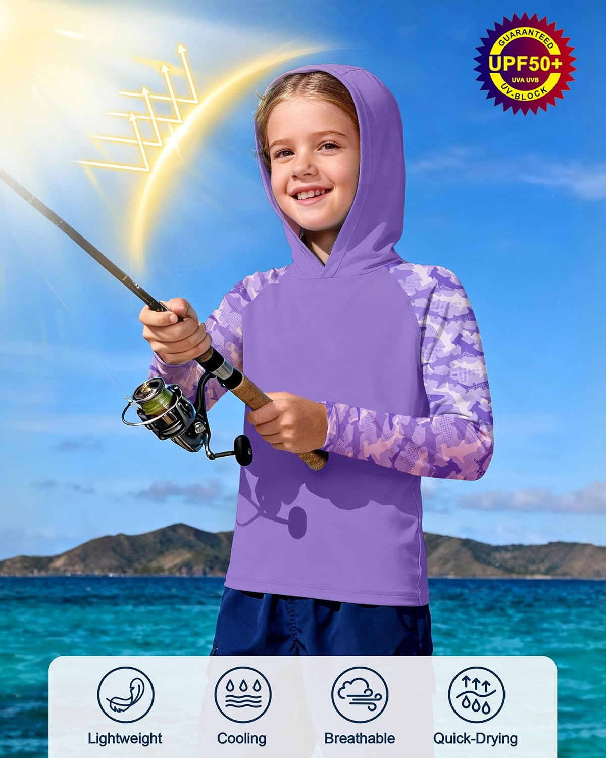 Skiennix Boys Rash Guard Swim Hoodie - UPF 50+ UV Sun Protection Long Sleeve Shirt | Kids SPF Waterwear