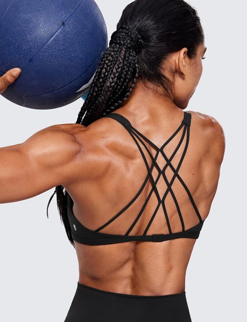 CRZ YOGA Criss Cross Sports Bra - Wireless Medium Support Cami for Yoga & Gym Workouts