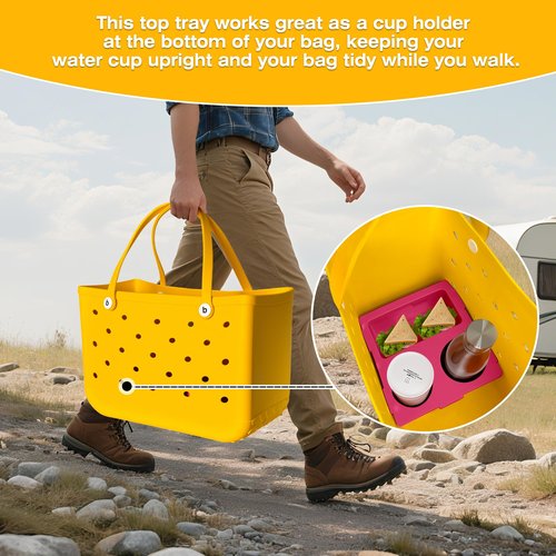 Cup&Phone Holder for Bogg Bag XL Fit for Stanley Cup, Snacks & Drinks Tray Organizer for bogg Bag Accessory, Ideal for Beach, Pool & Outdoor Trips, Special Design (Rose Red)