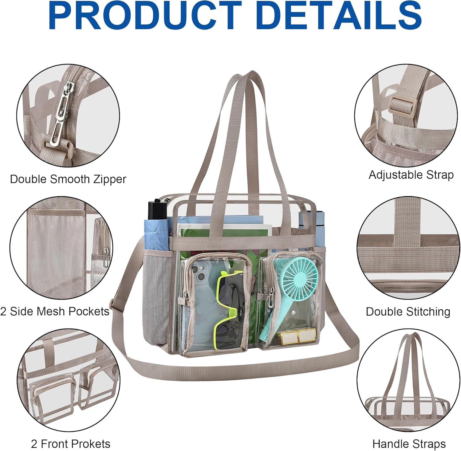 XCU Clear Stadium Bag - Large 12x6x12 Transparent Tote with Adjustable Straps for Events | Concerts & Sports