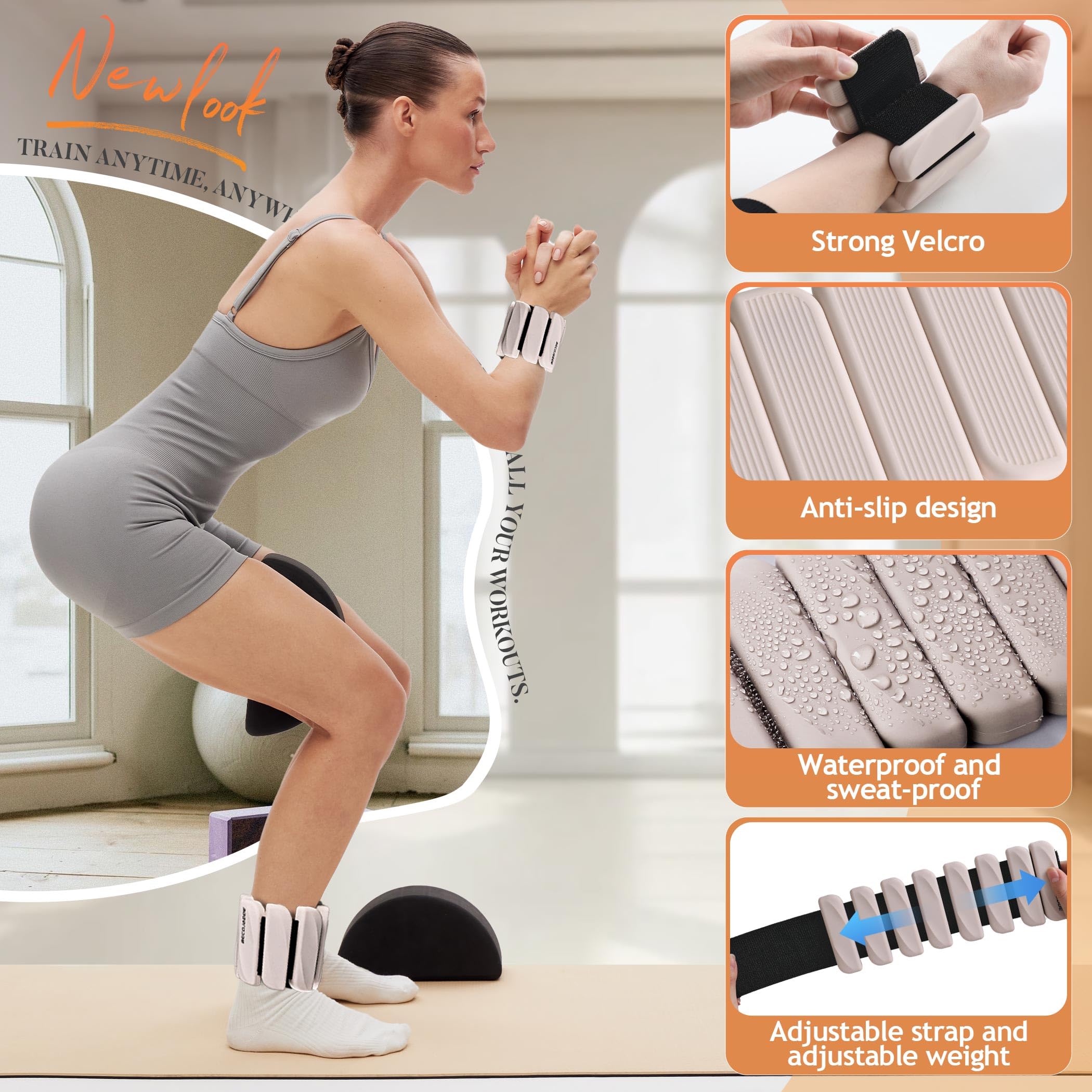 BECOJADDE Ankle Weights Set of 2 (1 lb/2 lb Each) for Women Men Adjustable Wrist Bracelet for Home Gym Weighted Bangles Wristbands Leg Arm Weights for Walking Swimming Running Pilates Yoga Gym