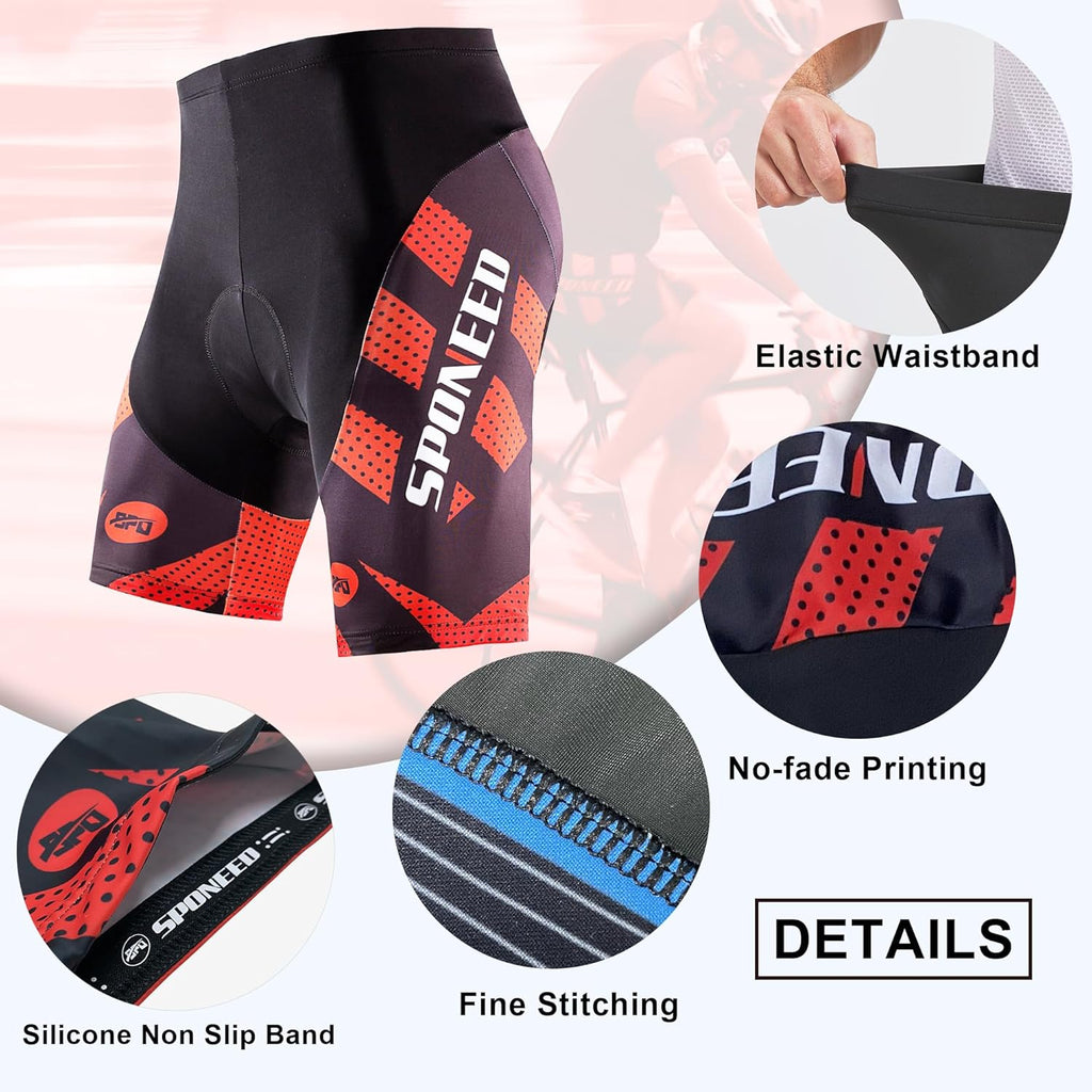 Sponeed Men's Cycling Shorts - Padded Bicycle Riding Pants for Ultimate Comfort | Black, Size M