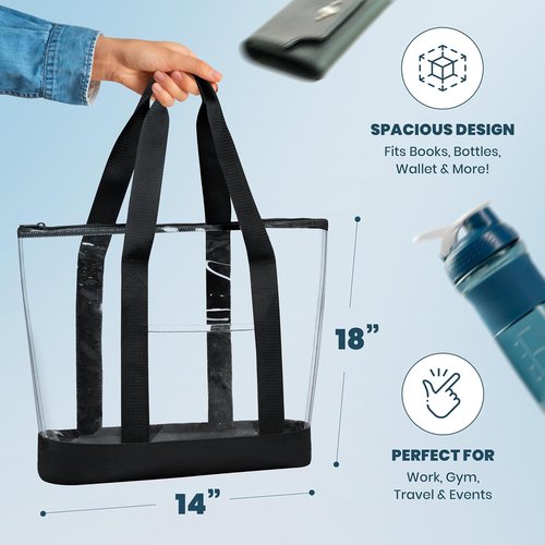 Handy Laundry Clear Tote Bag - Zipper Closure & Long Shoulder Strap | Durable Fabric Trimming