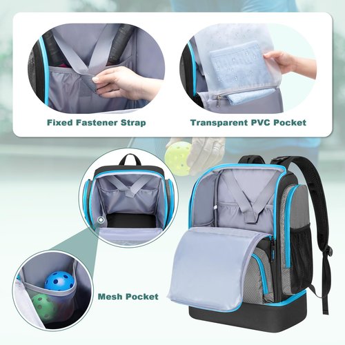 GOBUROS Pickleball Bags for Men Women, Pickleball Backpack for 4 Paddles with Shoe Compartment, Large Capacity Pickle Ball Equipment Bag, Grey