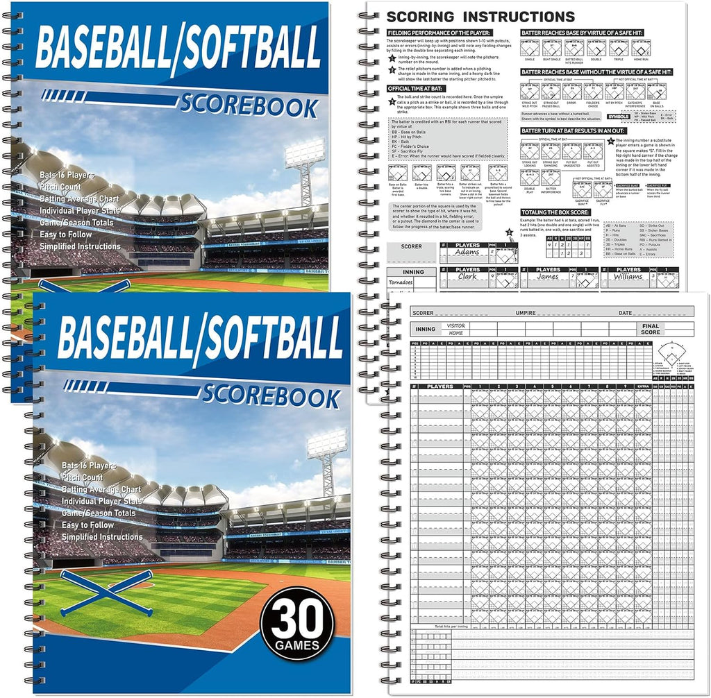 Skiennix Baseball Scorebook - 2 Pcs Softball Score Keeping Book for 30 Games | 11 x 14 Inches