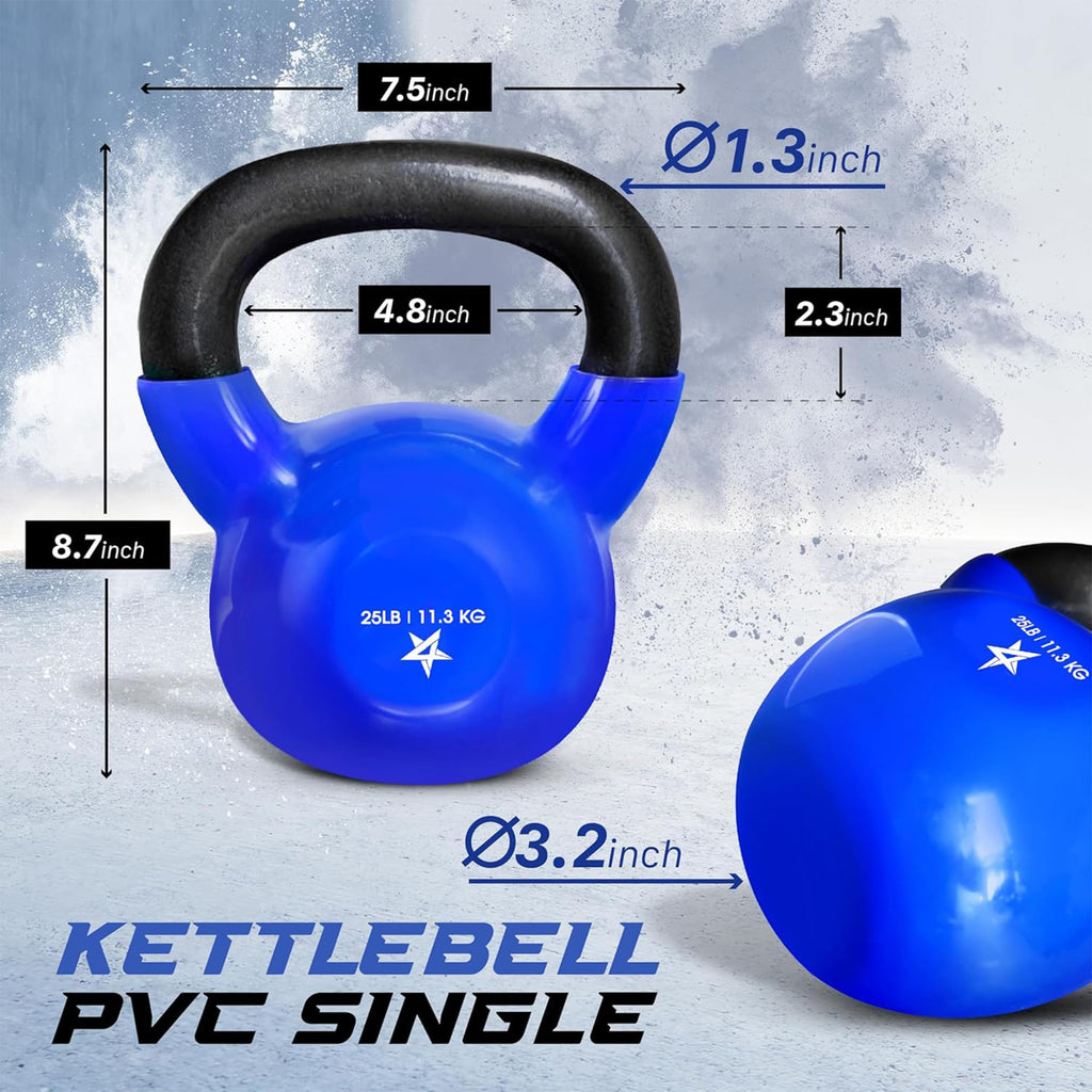 Yes4All Kettlebell, 25 lb Vinyl Coated Cast Iron Kettlebell Set of 2 for Home Gym Exercises, Heavy Weights Gym, Fitness, Full Body Workout Equipment, Push up, Grip, Strength Training - Blue