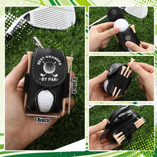 Realspring 8 Pcs Father's Day Golf Set Daddy Grandpa Golf Gifts, Ball Pouch Bag and 5 Pcs Wood Tees 2 Balls Christmas Birthday Gift for Men, Grandpa from Daughter Son(Best Grandpar by Par)